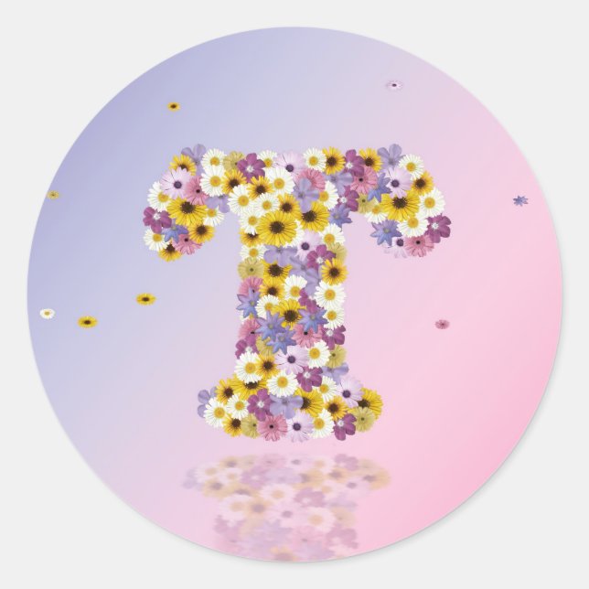 Sticker Rond Lettre florale T (Devant)