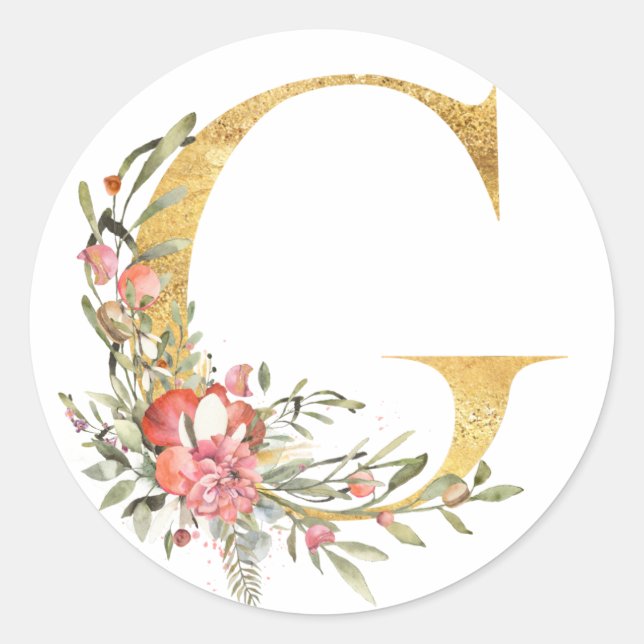 Sticker Rond Lettre G dorée avec fleurs (Devant)