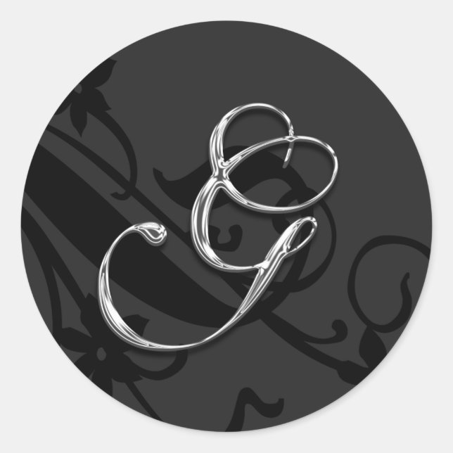 Sticker Rond LETTRE G MONÂTRE Mariage NOIR Enveloppe Sceau (Devant)