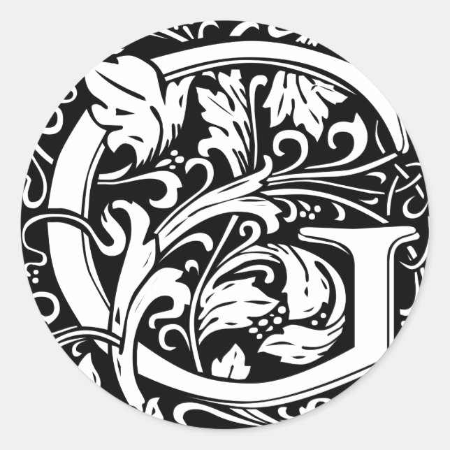Sticker Rond Lettre G Monogramme médiéval Art Nouveau (Devant)