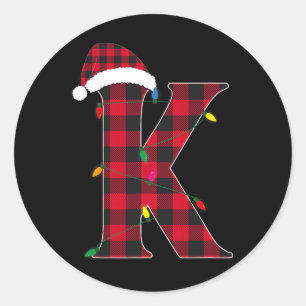 Sticker Rond Lettre géniale K Nom initial Buffalo Plaid Christ