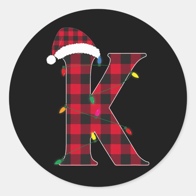 Sticker Rond Lettre géniale K Nom initial Buffalo Plaid Christ (Devant)