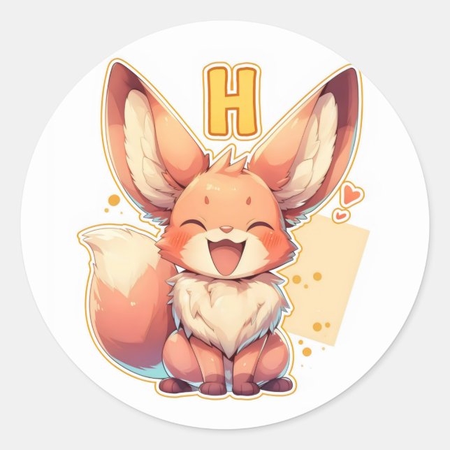 Sticker Rond Lettre H Anime Animal Cute (Devant)