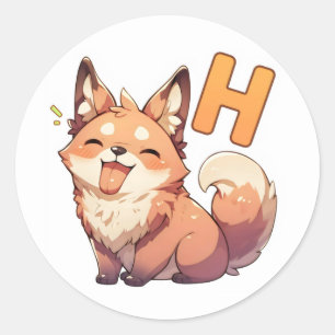 Sticker Rond Lettre H Anime Chien