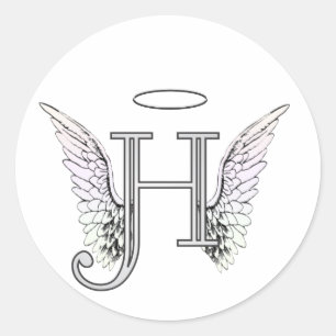 Sticker Rond Lettre H Monogramme initial avec ailes angéliques