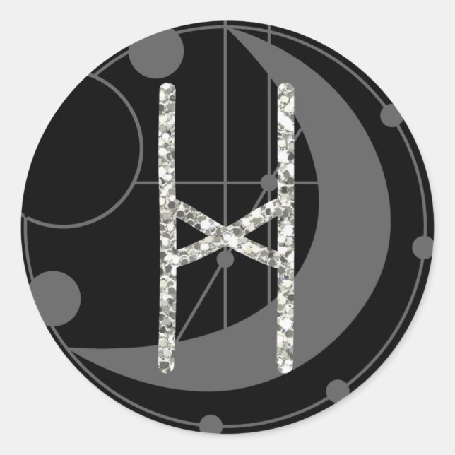 Sticker Rond Lettre H Rune Runogramme Lune géométrique Noir (Devant)