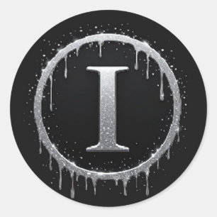 Sticker Rond Lettre I givré argent