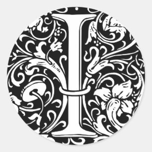 Sticker Rond Lettre I Monogramme médiéval Art Nouveau