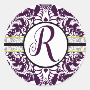 Sticker Rond Lettre initiale de l'autocollant pourpre Damask Q 
