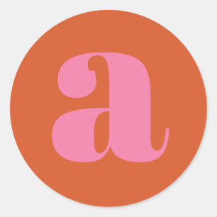 Sticker Rond Lettre initiale de monogramme moderne rose et oran