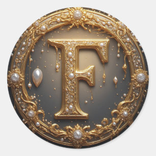 Sticker Rond Lettre initiale F monogramme doré
