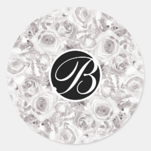 Sticker Rond Lettre Initiale Monogramme Roses d'Hiver Rustique 