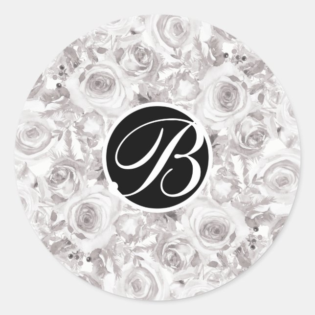 Sticker Rond Lettre Initiale Monogramme Roses d'Hiver Rustique  (Devant)