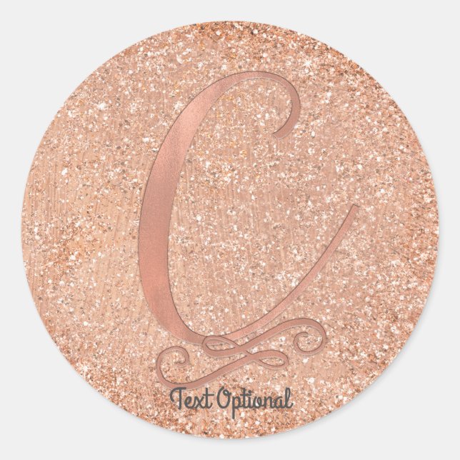 Sticker Rond Lettre initiale personnalisée C en rose gold paill (Devant)