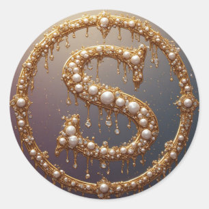 Sticker Rond Lettre initiale S en monogramme doré