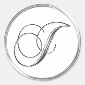 Sticker Rond LETTRE J MONÂTRE ESPÈCE SUR SCEAU Mariage BLANC
