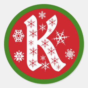 Sticker Rond Lettre K de monogramme de flocons de neige