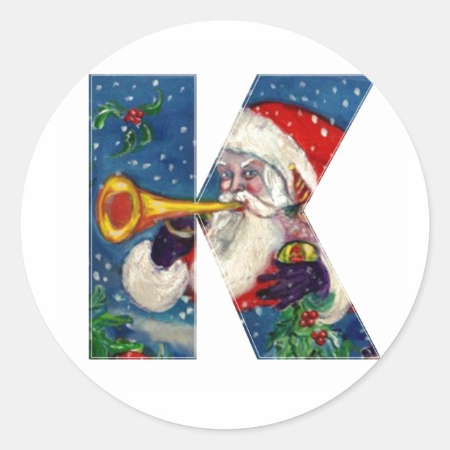 STICKER ROND LETTRE K DE NOËL / SANTA CLAUS BUGLER (Devant)