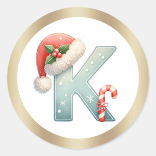 Sticker Rond Lettre K monogramme, chapeau de Père Noël Noël Au