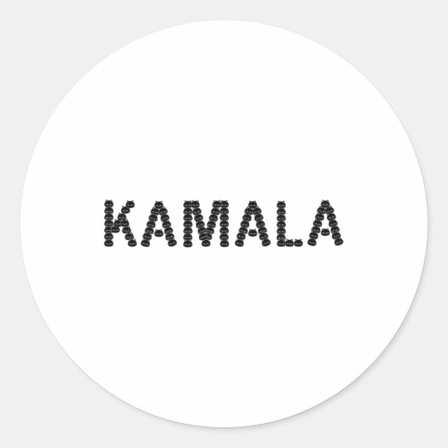 Sticker Rond Lettre Kamala Visage Chat mignonne Conception amus (Devant)