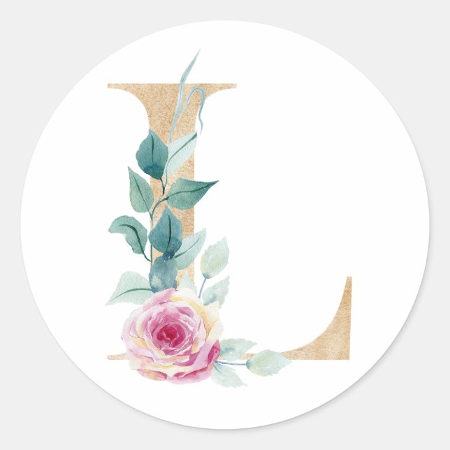 Sticker Rond Lettre L aquarelle avec des roses (Devant)