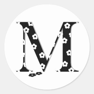 Sticker Rond lettre M à motifs floraux