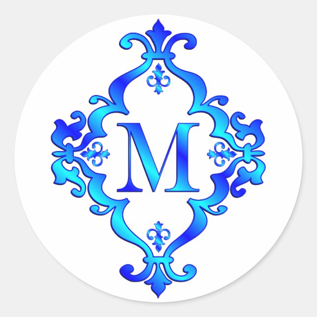 Sticker Rond LETTRE M Bleu (Devant)