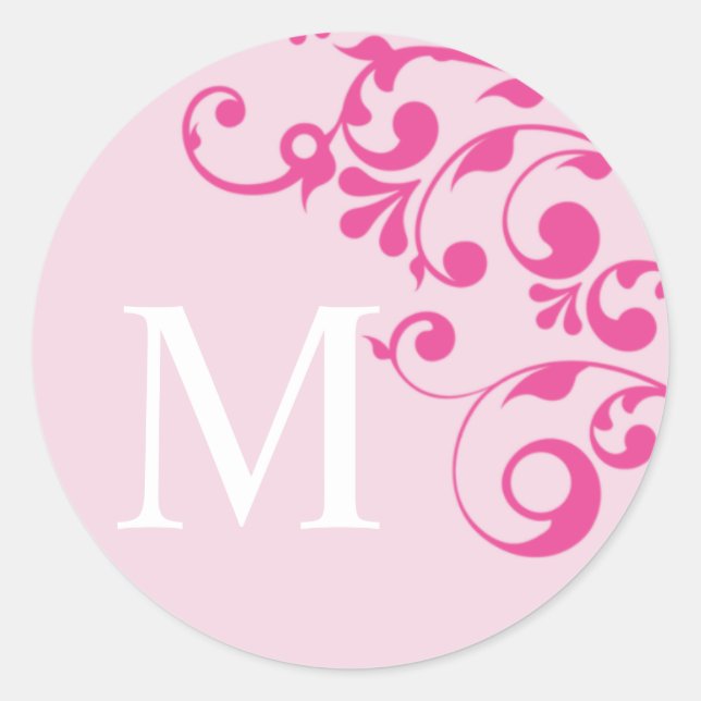 Sticker Rond Lettre M Monogramme Mariage rose Enveloppe Phoques (Devant)