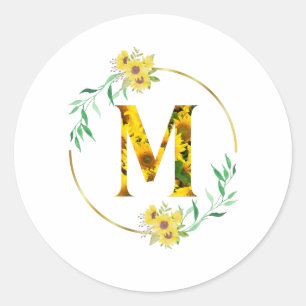 Sticker Rond Lettre M motif de tournesol
