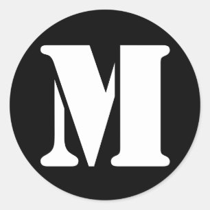Sticker Rond Lettre M Stencil Alphabet par Janz Black