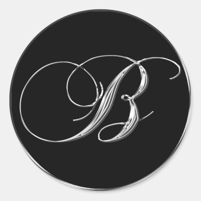 Sticker Rond Lettre Monogramme B Sliver sur sceau Mariage noir (Devant)