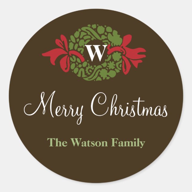 Sticker Rond Lettre monogramme couronne marque cadeau de Noël (Devant)