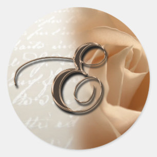 Sticker Rond Lettre monogramme E Rose  Enveloppe Mariage photo 