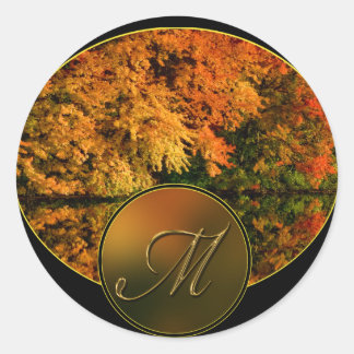 Sticker Rond Lettre monogramme M Mariage de automne Enveloppe P