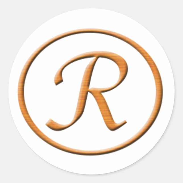 Sticker Rond Lettre monogramme R Style bois (Devant)