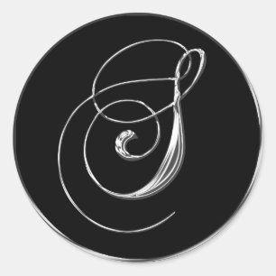 Sticker Rond Lettre Monogramme S Sliver Sur Sceau Mariage Noir