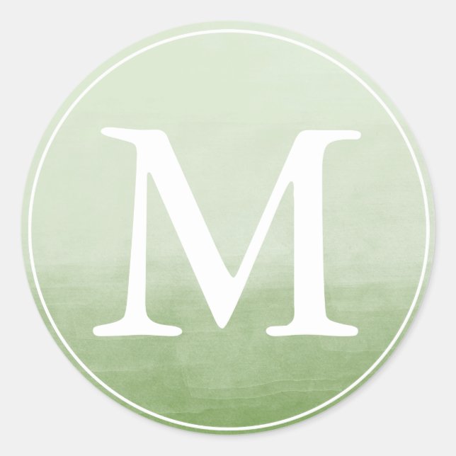 Sticker Rond Lettre monogramme Vert Aquarelle Ombre (Devant)