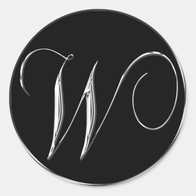 Sticker Rond Lettre Monogramme W Sliver sur sceau Mariage noir (Devant)