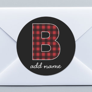 Sticker Rond Lettre monographie B - buffle plaid rouge noir