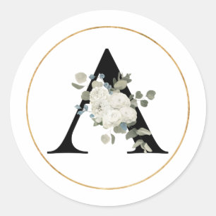STICKER ROND LETTRE MONOGRAPHIQUE BLANCHE A SUR BLANC