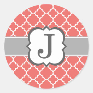 STICKER ROND LETTRE MONOGRAPHIQUE BLANCHE DE CORAL J QUATREFIL