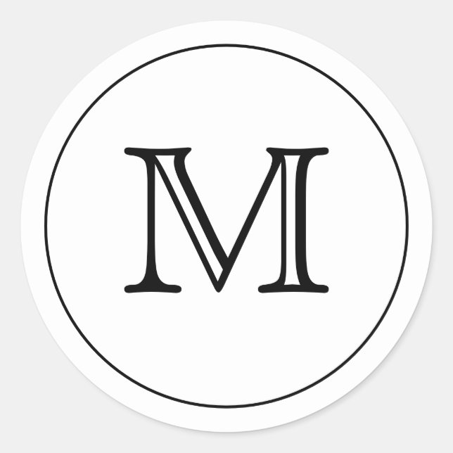 STICKER ROND LETTRE MONOGRAPHIQUE BLANCHE PERSONNALISÉ NOIR (Devant)