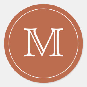 Sticker Rond LETTRE MONOGRAPHIQUE BLANCHE TERRACOTTA personnali