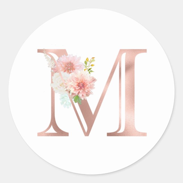 Sticker Rond LETTRE MONOGRAPHIQUE D'OR M FLEUVE ROSE rose (Devant)
