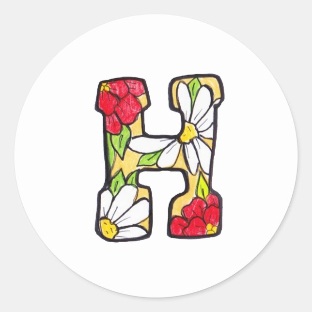 Sticker Rond LETTRE MONOGRAPHIQUE Florale "H" (Devant)