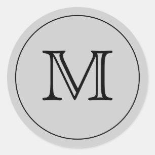 STICKER ROND LETTRE MONOGRAPHIQUE NOIR CLAIR