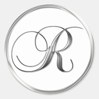 Sticker Rond LETTRE MONOGRAPHIQUE R Sliver Sur Sceau Mariage bl