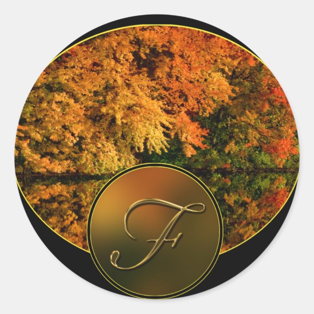 Sticker Rond LETTRE MONOGRAPHIQUE rustique F Mariage de automne (Devant)