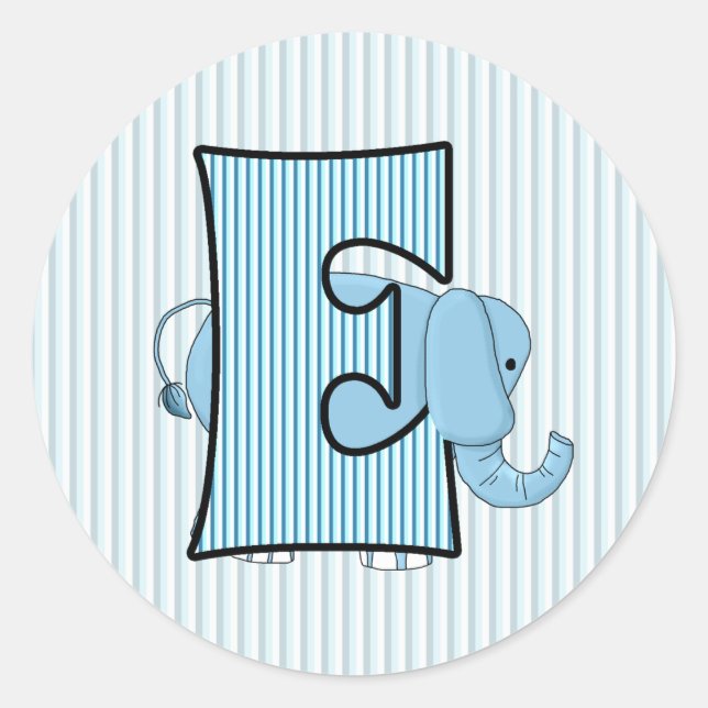 Sticker Rond LETTRE MONOMOGRAPHIQUE DES ENFANTS Bleus Eléphant  (Devant)