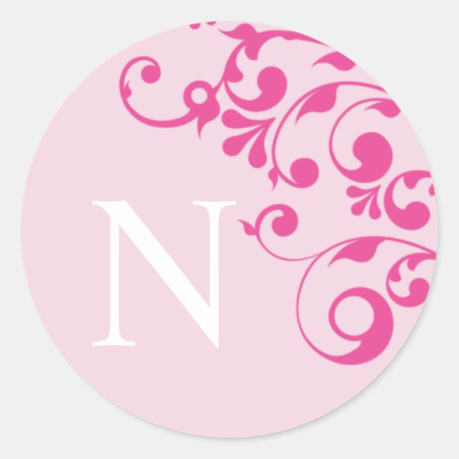 Sticker Rond Lettre N Monogramme Mariage rose Enveloppe Phoques (Devant)